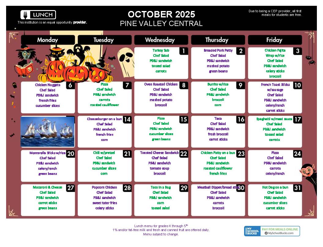 October 2025 K-6 Lunch